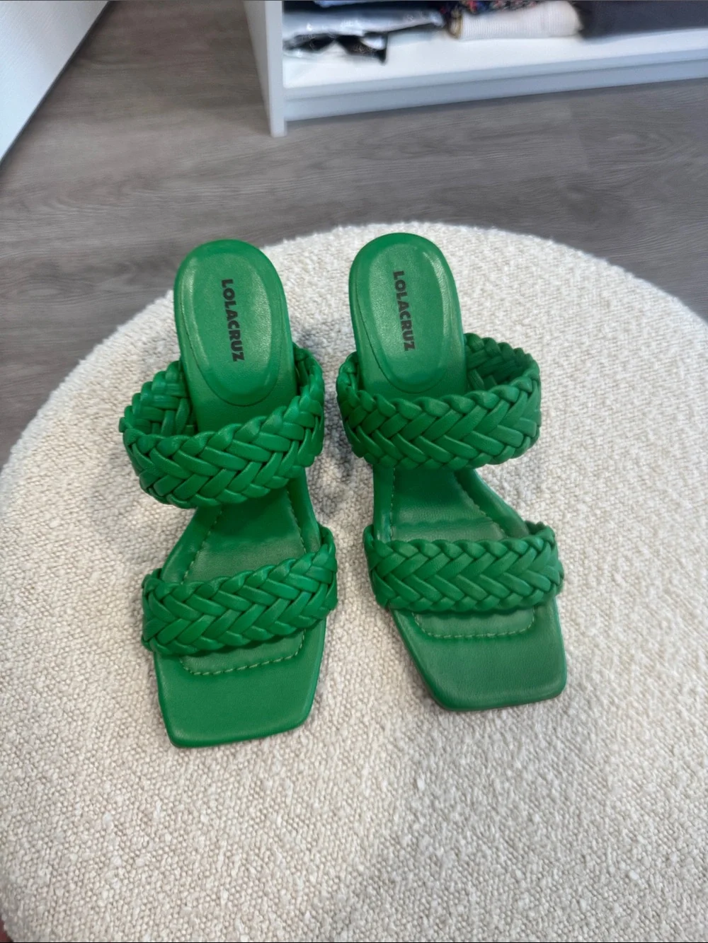Green Braided Double-Strap Heeled Sandals for Women